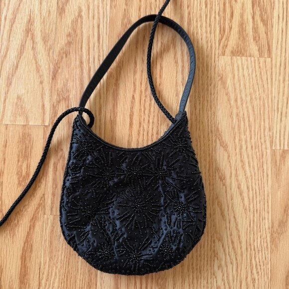 Small Vintage Black Beaded Satin Purse Evening Bag Item 17806 RN 15099 Pre 2006 - Picture 10 of 11